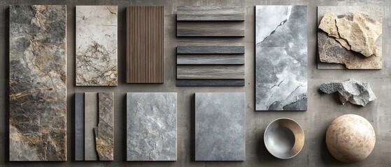 Canvas Print - Stone & wood samples, design textures. Interior design