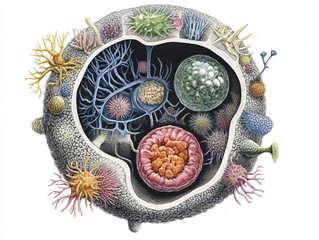 Poster - Detailed Colorful Illustration of Microscopic Cell Structure and Diverse Organelles