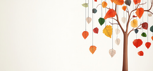 Wall Mural - An illustration of a tree with leaves on hanging branches. Abstract wallpaper with leaves of various colors.