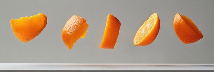 Poster - Fresh Orange Slices Falling in Mid Air  A Vibrant Citrus Still Life