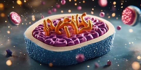 Poster - Microscopic Cell Structure Gold Virus  Detailed 3D Render