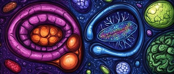 Poster - Vibrant Cell Structures Abstract Colorful Organic Design Art