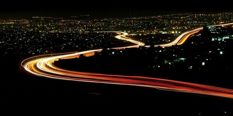Poster - Night Cityscape Highway Lights Trails Scenic View