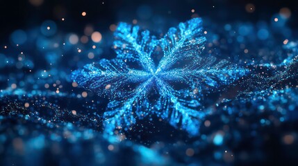 Aufkleber - snowflake pattern made of glowing blue digital particles on dark background winter technology concept