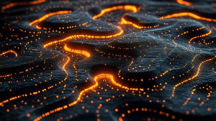 glowing lines on dark textured surface.