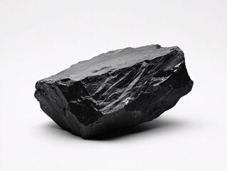 Poster - Black Rock Isolated on White Background Minimalist Stone Texture Image