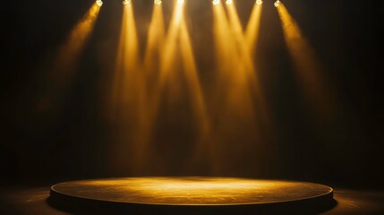 Wall Mural - stage with spotlight in black and golden colors, close-up