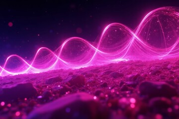 Fototapete - Pink Energy Waves Flowing Over a Rocky Surface