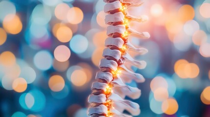 Poster - This image captures a close-up of the human spine, highlighted against a blurred background, symbolizing the importance of spinal health and wellbeing
