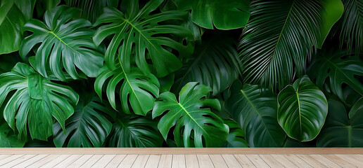 Wall Mural - Ingenious stock mural photo wallpaper jungle and graceful leaves tropical forest vintage background graphics art card poster print interior