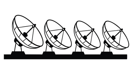 Satellite Dishes Array in Black and White Illustration with Communication Technology and Space Exploration Theme