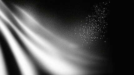 Poster - Abstract black and white gradient background with grainy texture and soft lighting, featuring curved lines, grain dust, powder particles, and floating effects for a dynamic and minimalistic artistic c