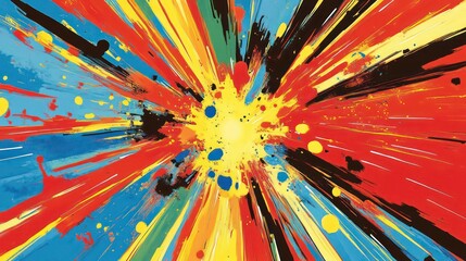 Wall Mural - vibrant explosion of comic anime style cartoon color with streaks of red, blue, and yellow radiating