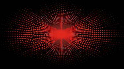 Wall Mural - vibrant red explosion halftone graphic with dynamic lines polka dots on black background
