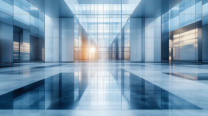 Poster -  futuristic interior of a huge warehouse or industrial building. Generative AI