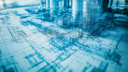 Poster -  sketch of a factory construction model. Generative AI