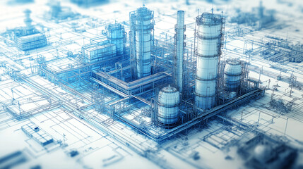 Poster - sketch of a factory construction model . Generative AI