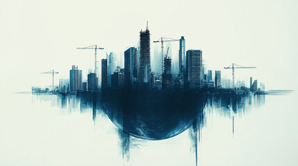 Poster -  surreal background of construction site silhouette. Generative AI