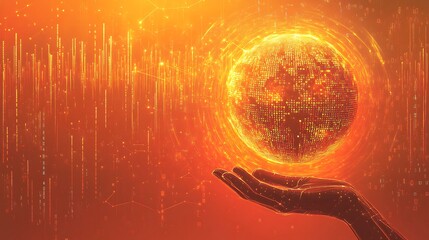 A digital illustration depicting the Earth on hand, Technology planet earth by hand