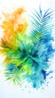 © yonshan - Digital retro watercolor abstract graphics tropical plants poster background