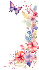 Fototapete - Digital vintage watercolor butterflies and flowers abstract graphic poster background