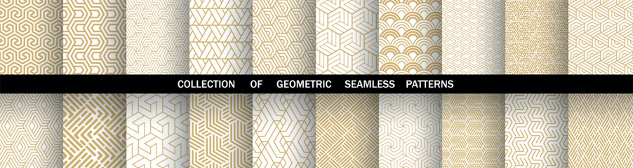 Leinwandbilder - Geometric set of seamless golden and white patterns. Simple vector graphics