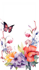 Fototapete - Digital vintage watercolor butterflies and flowers abstract graphic poster background