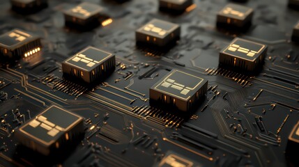 Poster - A digital representation of packages on a circuit-like surface, symbolizing logistics and tracking.