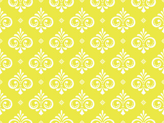 Wall Mural - Floral pattern. Vintage wallpaper in the Baroque style. Seamless vector background. White and yellow ornament for fabric, wallpaper, packaging. Ornate Damask flower ornament