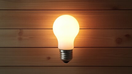 Aufkleber - A glowing light bulb on a wooden background, offering plenty of space for customization or messaging, ideal for advertising or design projects.