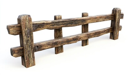 Poster - A rustic brown wooden fence on a white background, isolated for easy use in creative designs or as a decorative element in visual compositions