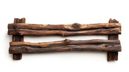 Poster - A rustic brown wooden fence on a white background, isolated for easy use in creative designs or as a decorative element in visual compositions