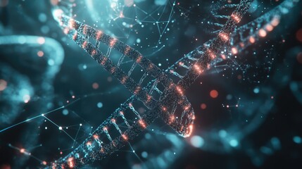 Poster - Abstract biotechnology background with DNA strands, molecular structures, and graphs, reflecting innovation in genetic research and molecular biology.