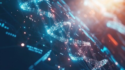 Poster - Abstract biotechnology background with DNA strands, molecular structures, and graphs, reflecting innovation in genetic research and molecular biology.