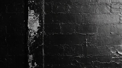 Poster - Black brick wall with a worn and abstract pattern, delivering a raw, textured aesthetic suitable for industrial or dark-themed photography.