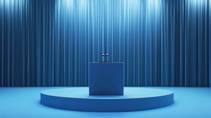 Poster - Blue podium placed in a room with gradient color background, perfect for product display, advertising, or marketing presentations.