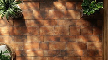 Poster - Brown brick wall texture combined with wooden flooring, creating a stylish and modern interior concept perfect for home or office designs.