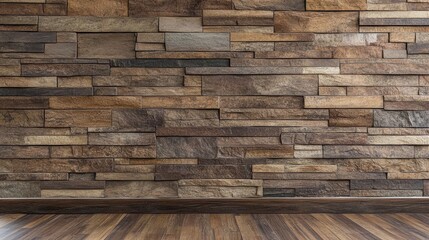 Poster - Brown brick wall texture combined with wooden flooring, creating a stylish and modern interior concept perfect for home or office designs.