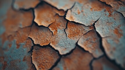 Poster - Close-up of a rusty metal texture with visible cracks, showcasing the weathered surface for industrial, vintage, or grunge concepts.