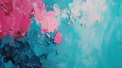 Poster - Close-up of a vibrant urban wall featuring teal, pink, and blue paint textures. Perfect for advertising, design presentations, or modern creative city branding.