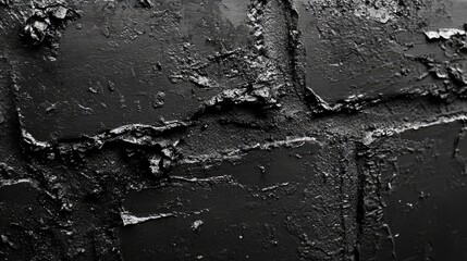 Poster - Close-up of an old black brick wall, with detailed surface texture and abstract patterns, perfect for creating a mysterious or dark-themed backdrop.