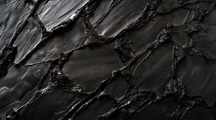 Poster - Close-up of an old black brick wall, with detailed surface texture and abstract patterns, perfect for creating a mysterious or dark-themed backdrop.
