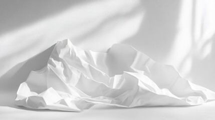 Poster - Crumpled white paper texture with a blank, wrinkled poster. Ideal for showcasing design templates, text, or branding in a minimalist setting.