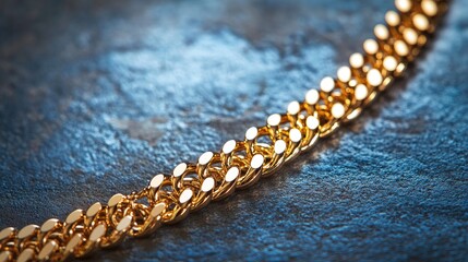 Poster - Detailed close-up of a sparkling gold chain necklace with a shiny, smooth surface, highlighting the luxury and elegance of the jewelry.