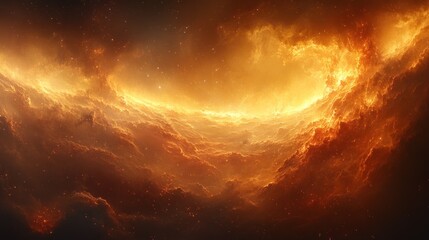 Wall Mural - Fiery cosmic nebula with swirling orange and red clouds.