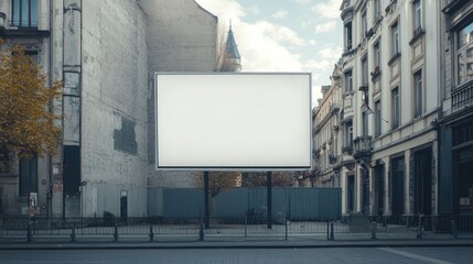Poster - Horizontal white billboard mockup in a city setting, offering a clean slate for business promotions and marketing messages.