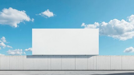 Poster - Large white blank billboard or promotion poster on an outdoor wall against a blue sky, perfect for marketing announcements or advertising campaigns.