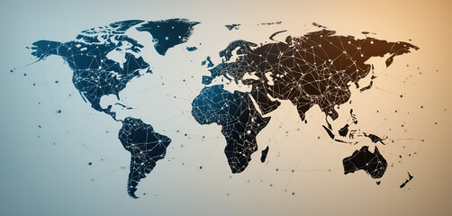 Poster - World geometric and earth for connection ,community and society Map networking and communication, planet model with decoration, abstract design or geometric link of business and global economy, 4k