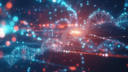 Poster - Molecular structure with DNA strands and scientific graphs, illustrating the advanced technologies in biotechnology and molecular research fields.