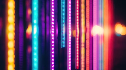 Aufkleber - Neon rainbow lights with a sparkling glow effect, creating a defocused festive background with a dark, bokeh-inspired vibe, ideal for creative projects.